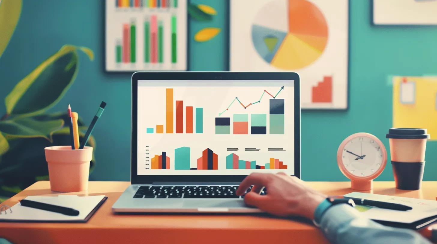 Small business owner analyzing local SEO metrics in a vibrant workspace