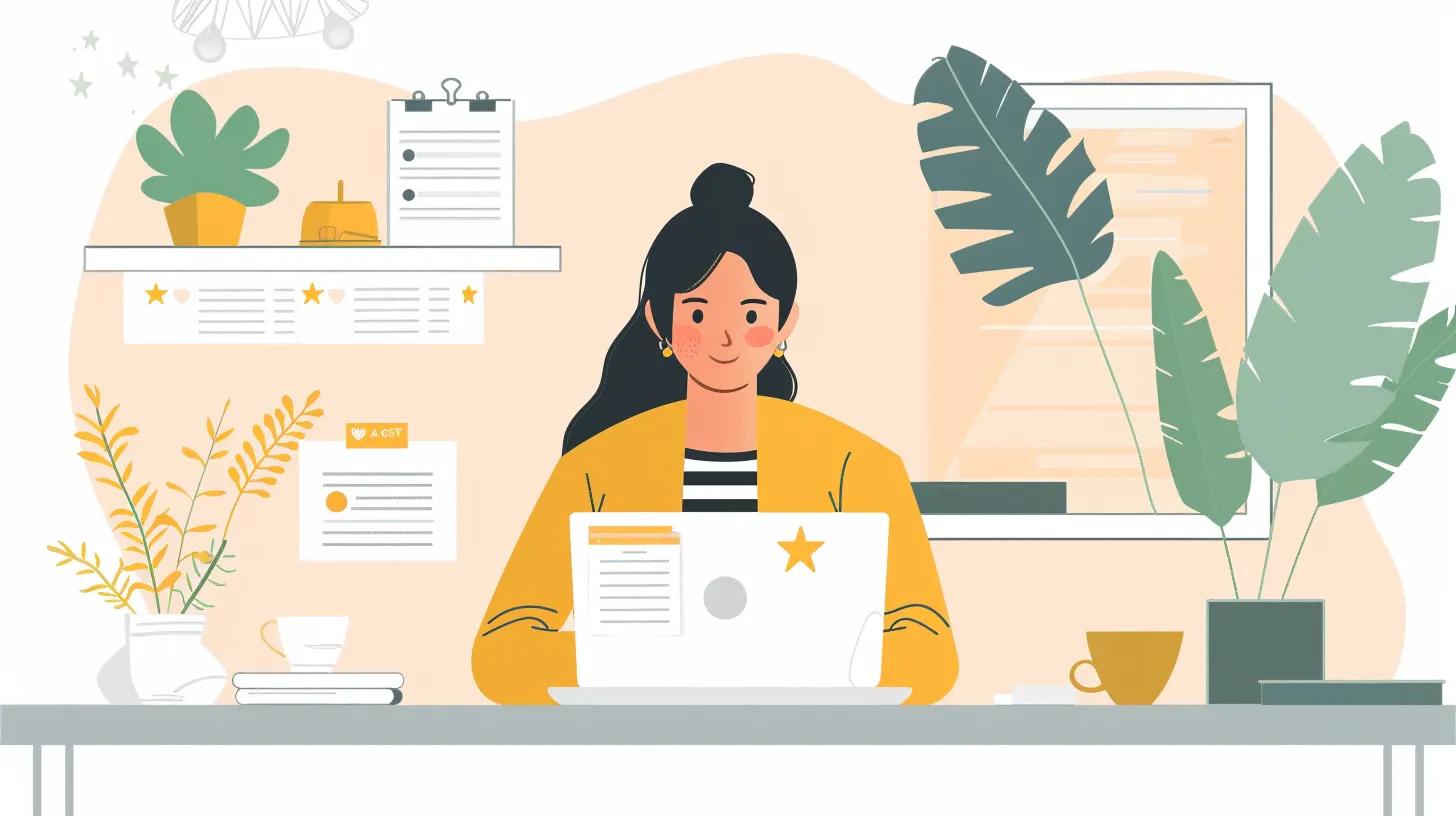 Small business owner responding to customer reviews online in a cozy setting