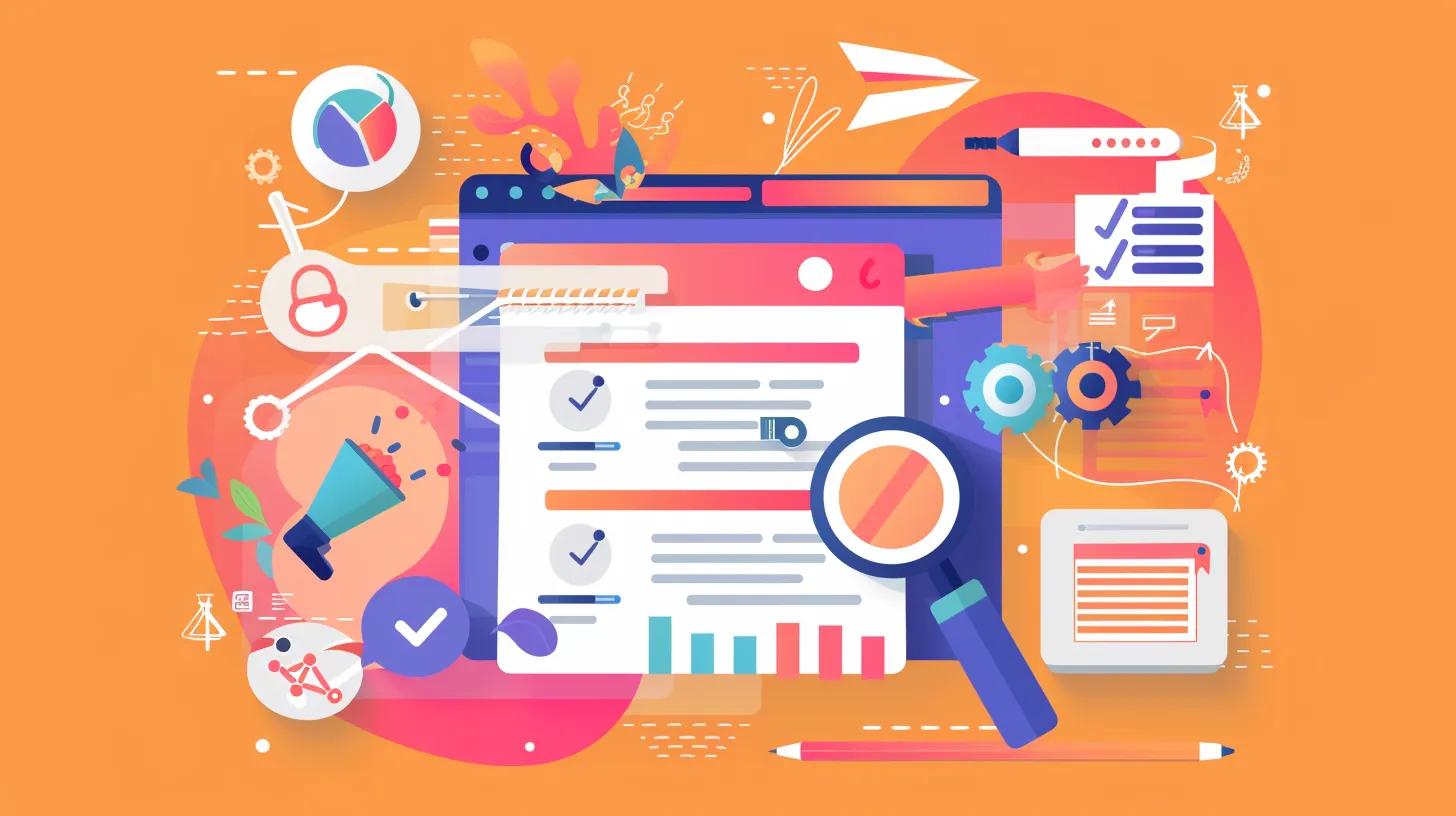 Illustration of best practices for link building with a checklist and icons for quality, diversity, and content marketing