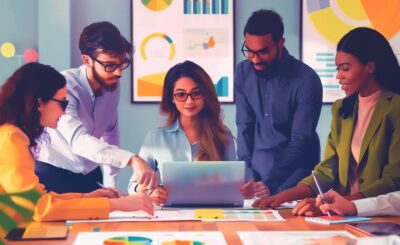 Business professionals analyzing keyword data for effective SEO strategies