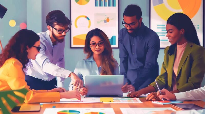 Business professionals analyzing keyword data for effective SEO strategies