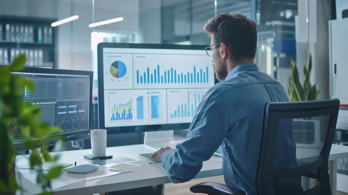 Digital marketing professional analyzing website traffic data in a modern workspace