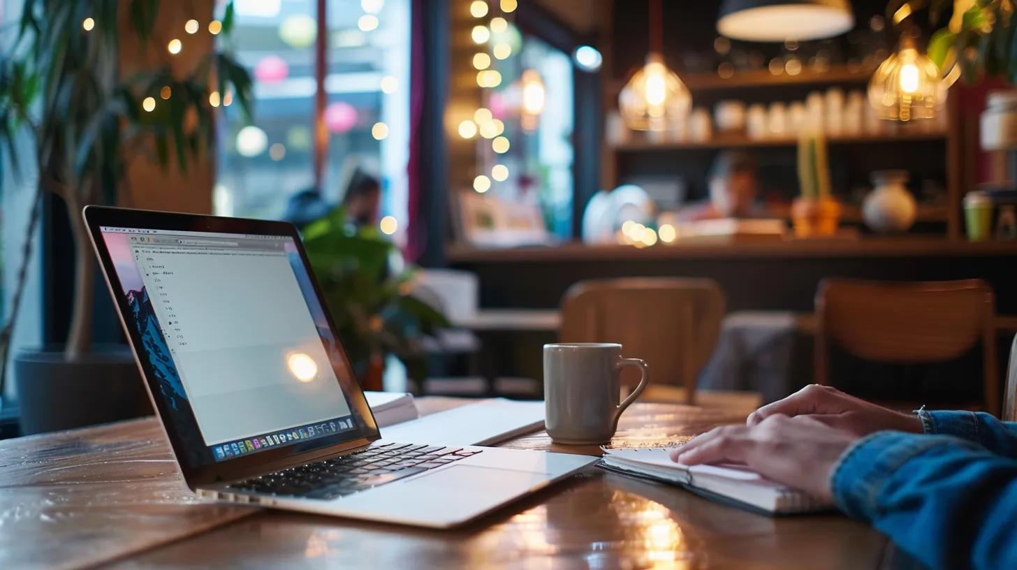 Person optimizing a website for SEO in a cozy café setting
