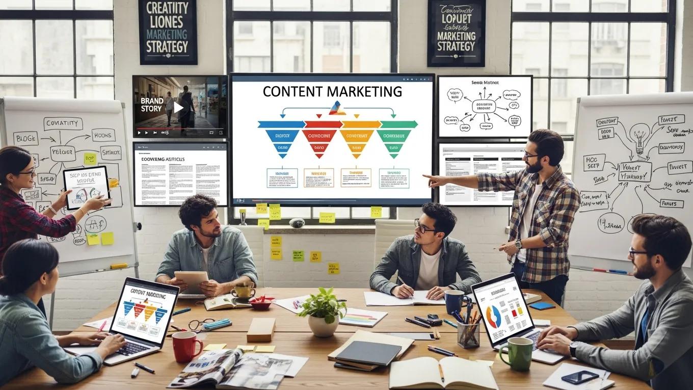 Creative workspace illustrating content marketing strategies and collaboration