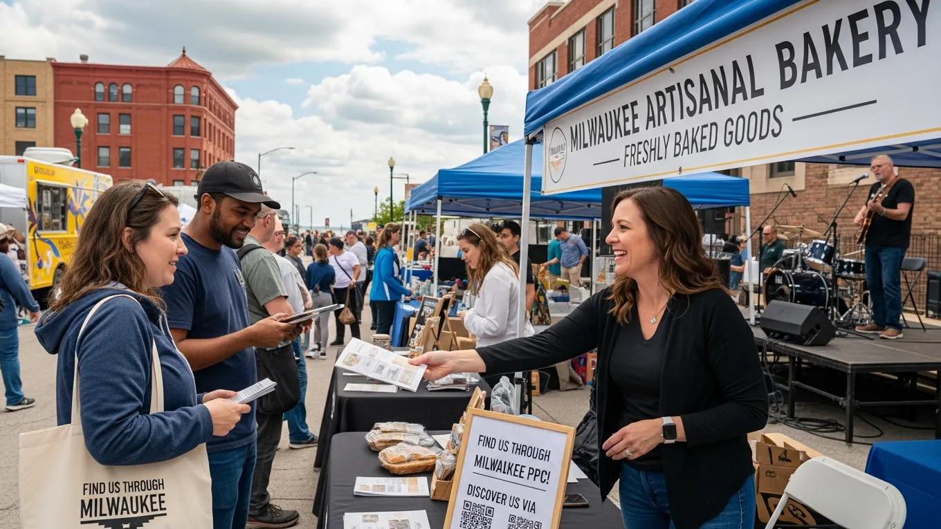 Local Milwaukee business owner engaging with customers at a community event to enhance lead acquisition