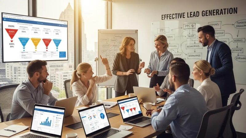 Milwaukee business owners collaborating on PPC advertising strategies in a modern office